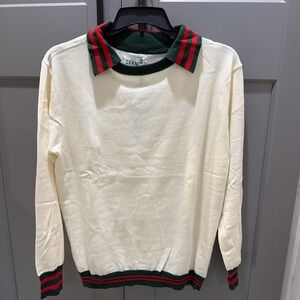 OXKnit Sweater Mens XL Cream Green And Red Retro 60s 70s Pullover New